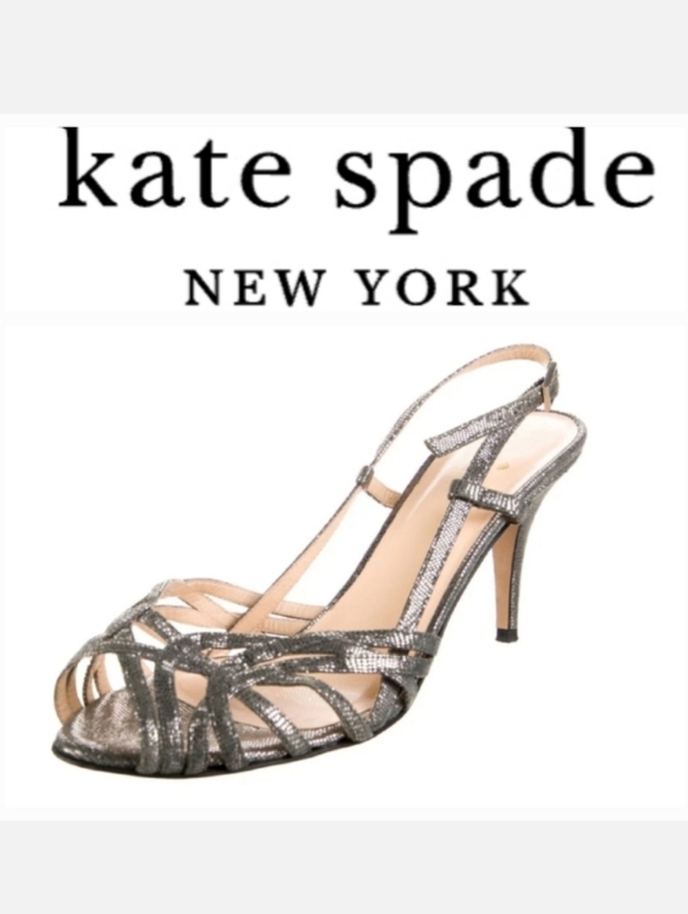 Kate Spade New York Shari Silver Metallic Lizard-Print Sandal Heels Size 10½